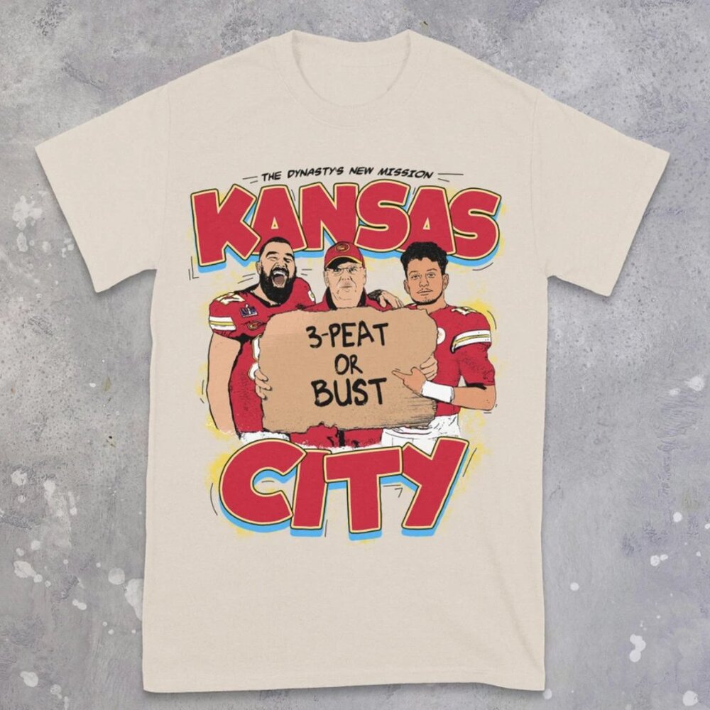 Kansas City Chiefs Shirt 3-Peat Or Bust T-shirt Chiefs Shirt Retro Chiefs Tee